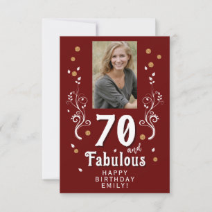 70と素晴らしい葉の赤70誕生日写真 カード