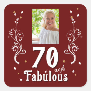 70と素晴らしい葉の赤70誕生日写真 スクエアシール