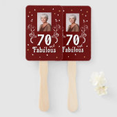 70と素晴らしい葉の赤70誕生日写真 ハンドファン (正面&裏面)