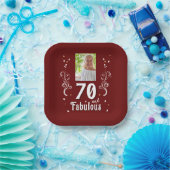 70と素晴らしい葉の赤70誕生日写真 ペーパープレート (パーティー)