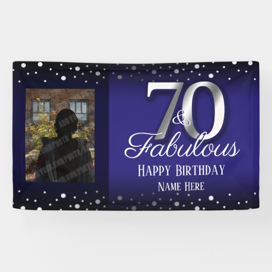 70と素晴らしい誕生日紙吹雪写真 横断幕 (横)