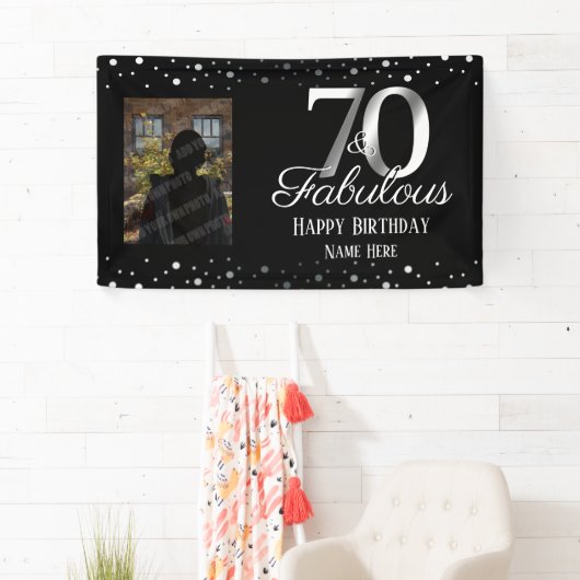 70と素晴らしい誕生日紙吹雪写真 横断幕 (インサイチュ)