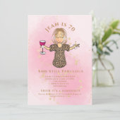 70と素晴らしい赤面金ゴールドおもしろい70誕生日 招待状 (スタンド正面)