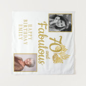 70と素晴らしい金ゴールドの葉2写真誕生日 タペストリー (正面(横))