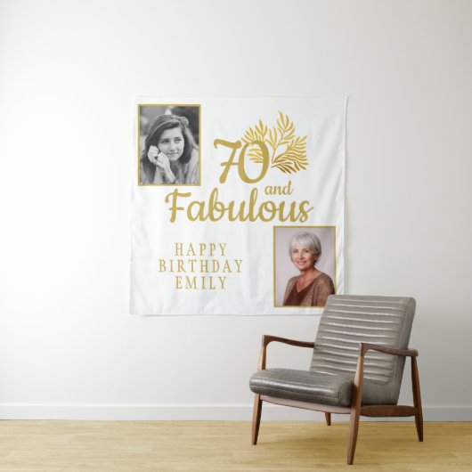 70と素晴らしい金ゴールドの葉2写真誕生日 タペストリー (インサイチュ)