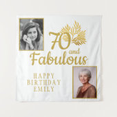 70と素晴らしい金ゴールドの葉2写真誕生日 タペストリー (正面)