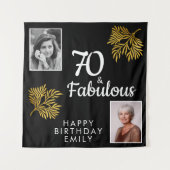 70と素晴らしい金ゴールドの葉2写真誕生日 タペストリー (正面)