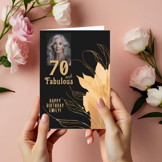 70と素晴らしい金ゴールドの葉70誕生日写真 カード