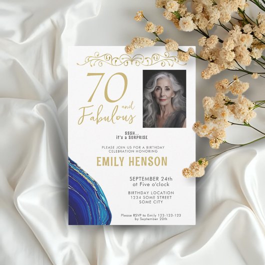70と素晴らしい金ゴールドオーナメント70th誕生日写真 招待状