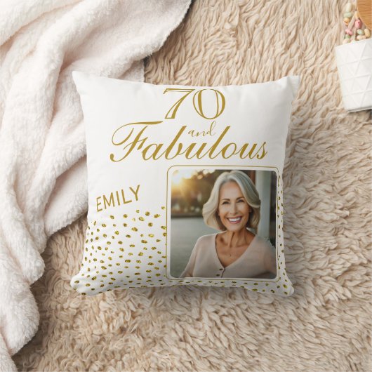 70と素晴らしい金ゴールドグリッター写真70誕生日 クッション (ブランケット)