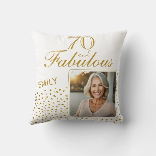 70と素晴らしい金ゴールドグリッター写真70誕生日 クッション (裏面)