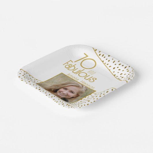 70と素晴らしい金ゴールドグリッター写真70誕生日 ペーパープレート (傾斜あり)