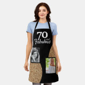 70と素晴らしい金ゴールドグリッター2写真70誕生日 エプロン (着用した状態)