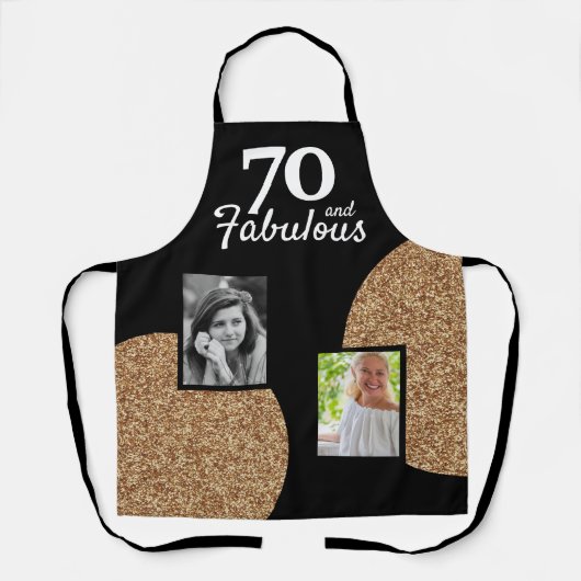 70と素晴らしい金ゴールドグリッター2写真70誕生日 エプロン (正面)