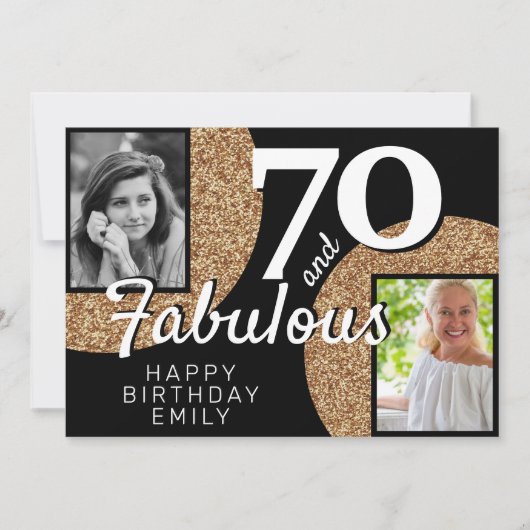 70と素晴らしい金ゴールドグリッター2写真70誕生日 カード (正面)