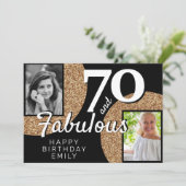 70と素晴らしい金ゴールドグリッター2写真70誕生日 カード (スタンド正面)