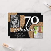 70と素晴らしい金ゴールドグリッター2写真70誕生日 カード (正面/裏面インサイチュ)