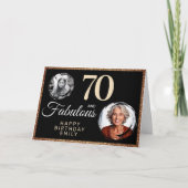 70と素晴らしい金ゴールドグリッター2写真70誕生日 カード (正面)