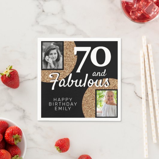 70と素晴らしい金ゴールドグリッター2写真70誕生日 スタンダードカクテルナプキン (インサイチュ)