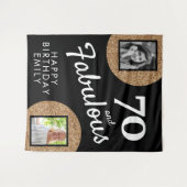 70と素晴らしい金ゴールドグリッター2写真70誕生日 タペストリー (正面(横))