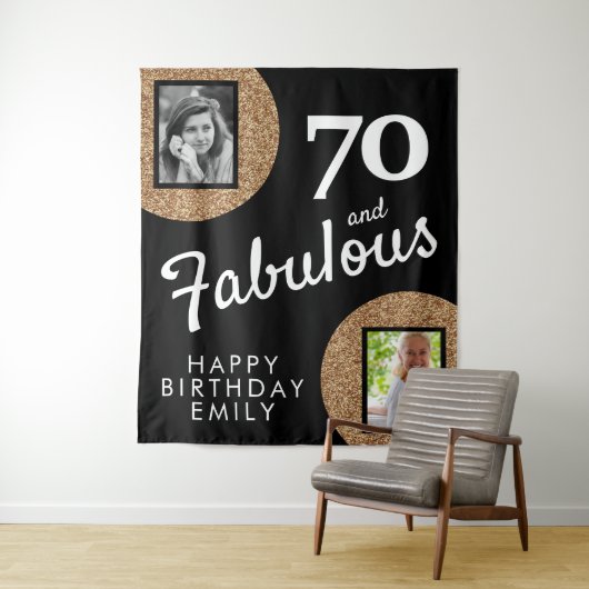 70と素晴らしい金ゴールドグリッター2写真70誕生日 タペストリー (インサイチュ)