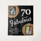 70と素晴らしい金ゴールドグリッター2写真70誕生日 タペストリー (正面)