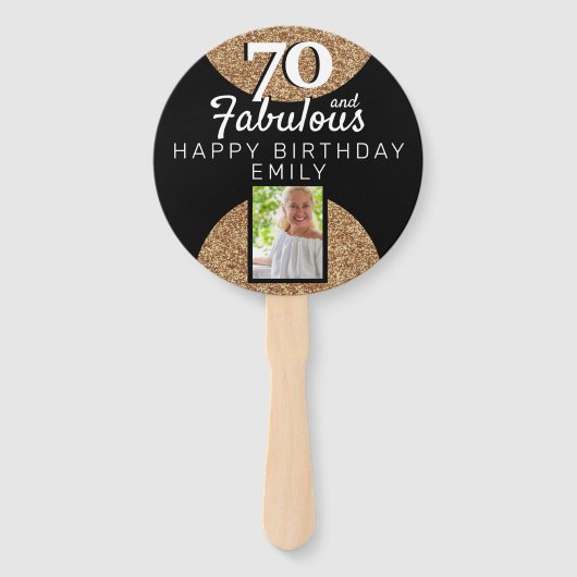 70と素晴らしい金ゴールドグリッター2写真70誕生日 ハンドファン (裏面)