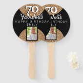 70と素晴らしい金ゴールドグリッター2写真70誕生日 ハンドファン (正面&裏面)