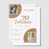 70と素晴らしい金ゴールドグリッター2写真70誕生日 ベラム紙招待状 (オフセット)