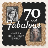 70と素晴らしい金ゴールドグリッター2写真70誕生日 ペーパーコースター (正面)