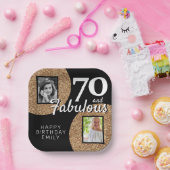 70と素晴らしい金ゴールドグリッター2写真70誕生日 ペーパープレート (パーティー)