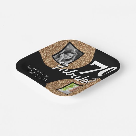 70と素晴らしい金ゴールドグリッター2写真70誕生日 ペーパープレート (傾斜あり)