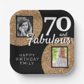 70と素晴らしい金ゴールドグリッター2写真70誕生日 ペーパープレート (正面)