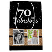 70と素晴らしい金ゴールドグリッター2写真70誕生日 ミディアムペーパーバッグ (正面)