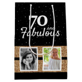 70と素晴らしい金ゴールドグリッター2写真70誕生日 ミディアムペーパーバッグ (裏面)