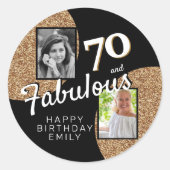 70と素晴らしい金ゴールドグリッター2写真70誕生日 ラウンドシール (正面)