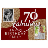 70と素晴らしい金ゴールドグリッター2写真70誕生日 ラージペーパーバッグ (正面)
