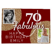 70と素晴らしい金ゴールドグリッター2写真70誕生日 ラージペーパーバッグ (裏面)