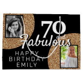 70と素晴らしい金ゴールドグリッター2写真70誕生日 ラージペーパーバッグ (裏面)