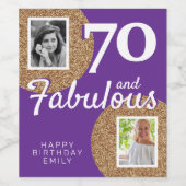70と素晴らしい金ゴールドグリッター2写真70誕生日 ワインラベル (シングルラベル)