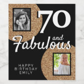 70と素晴らしい金ゴールドグリッター2写真70誕生日 ワインラベル (シングルラベル)