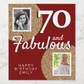 70と素晴らしい金ゴールドグリッター2写真70誕生日 ワインラベル (シングルラベル)