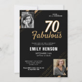 70と素晴らしい金ゴールドグリッター2写真70誕生日 招待状 (正面)