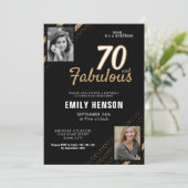 70と素晴らしい金ゴールドグリッター2写真70誕生日 招待状 (スタンド正面)