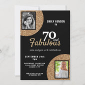 70と素晴らしい金ゴールドグリッター2写真70誕生日 招待状 (正面)