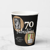 70と素晴らしい金ゴールドグリッター2写真70誕生日 紙コップ (正面)
