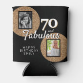 70と素晴らしい金ゴールドグリッター2写真70誕生日 缶クーラー (正面)