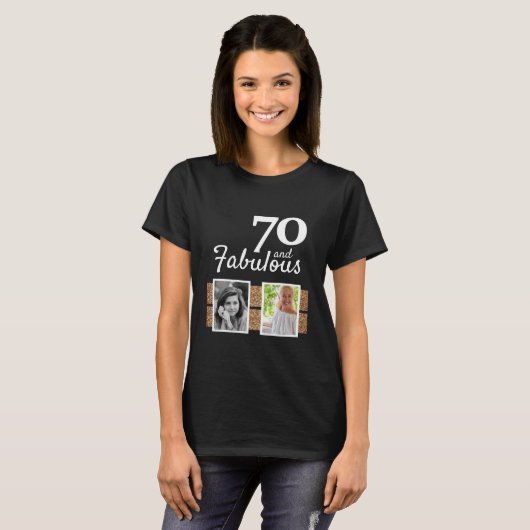 70と素晴らしい金ゴールドグリッター2写真70誕生日 Tシャツ (正面フル)