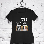 70と素晴らしい金ゴールドグリッター2写真70誕生日 Tシャツ<br><div class="desc">70と素晴らしい金ゴールドグリッター2写真70誕生日ブラックTシャツ。文字は白い。写真を追加する – 古い写真と新しい写真を使用できる – 写真の前後。</div>
