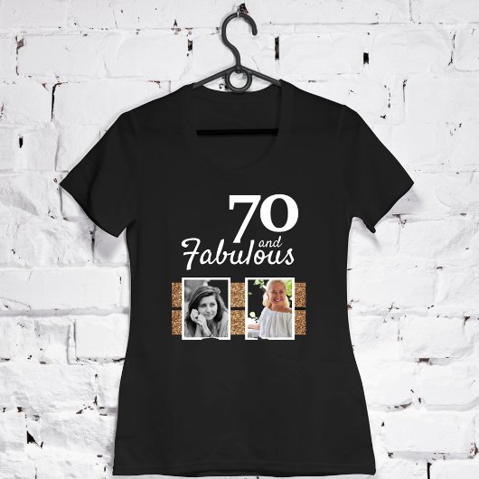 70と素晴らしい金ゴールドグリッター2写真70誕生日 Tシャツ